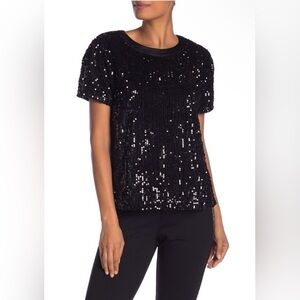 Laundry by Shelli Segal Sequin Black Short Sleeve Top- Size Small- NWT